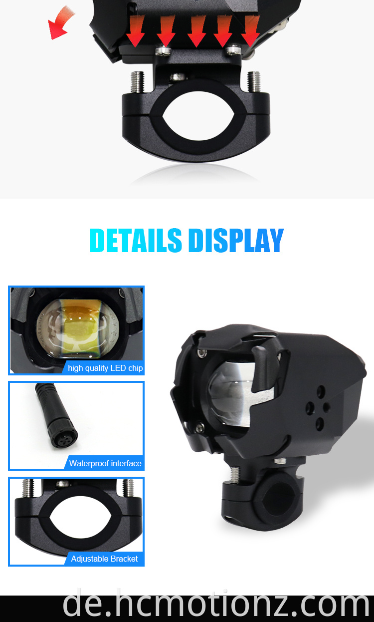 HcMotion Factory High Bow Beam 60W Superhelligkeit RGB Muti Farbe DRL Motorradspot Light Auxiliary Light LED Spotlight